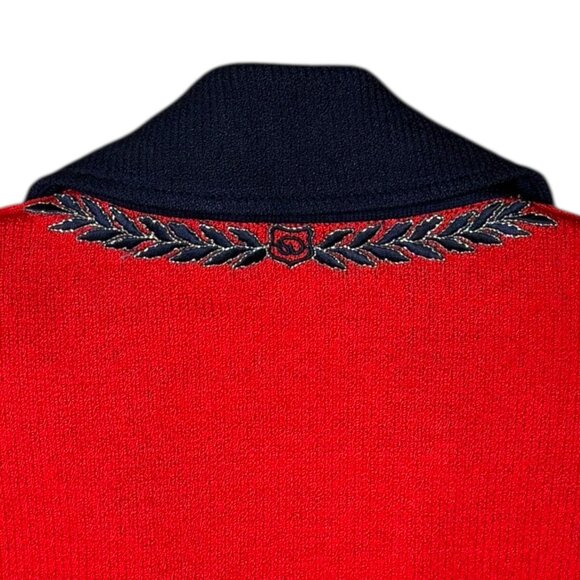 St John Collection Knit Blazer Red Gold Chain Navy Trim 10 Vintage Luxury Jacket - Picture 5 of 11